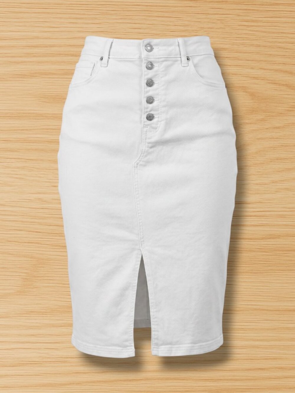 Banana Republic Washwell Exposed Button White Denim Pencil Skirt Size 10